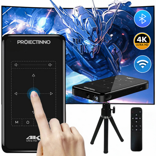 Mini Videoproiector LED DLP P09-II, Performanta 4K 3D, 2GB RAM, 32GB Stocare, Android 9.0, Bluetooth 5.0, WiFi, Autonomie 2h, Compatibilitate PS/Xbox, Ultra-Portabil cu Trepied, Negru