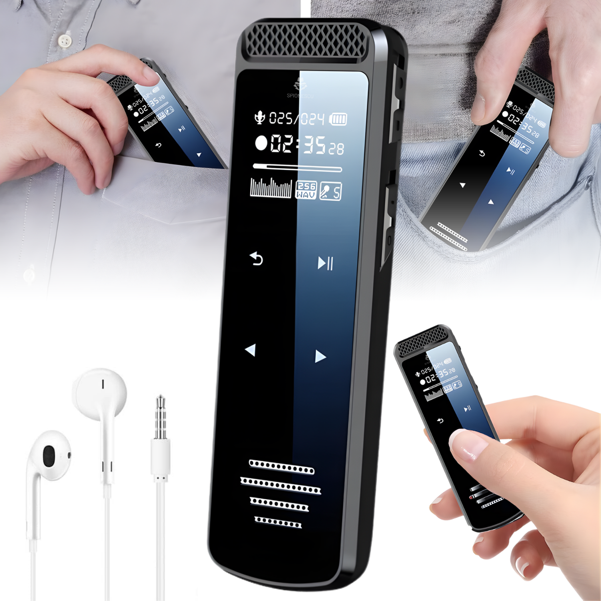 Reportofon digital stereo cu activare vocala, Q55, anulare de zgomot, difuzor incorporat, player MP3