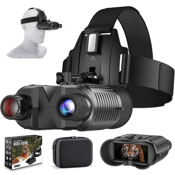 Binoclu cu vedere nocturna, Full HD 1080P, zoom digital 8x, infrarosu cu 7 niveluri, ecran TFT 2.7", vizibilitate pana la 400 m, baterie reincarcabila 3000 mAh, montare pe cap, rezistenta la apa IP54, negru