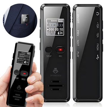 Reportofon digital profesional cu activare vocala V90, monitorizare live, inregistrare programata, reducere inteligenta a zgomotului DSP, A-B loop, segmentare inteligenta, player MP3, negru