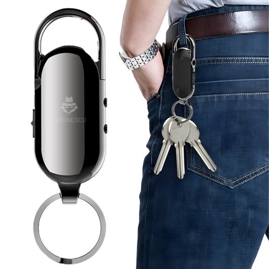 Mini reportofon spion tip breloc, S22, activare vocala, 16 GB, redare MP3, monitorizare in timp real, autonomie extinsa, salvare automata, negru