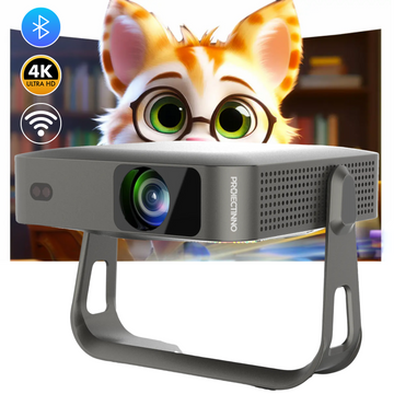 Mini videoproiector R1, 4K, 9 500 lm, Bluetooth 5.2, wifi 6, dual band, 8 GB, focalizare automata, ajustare 360°, corectie trapezoidala, zoom 100%-50%, portabil, negru