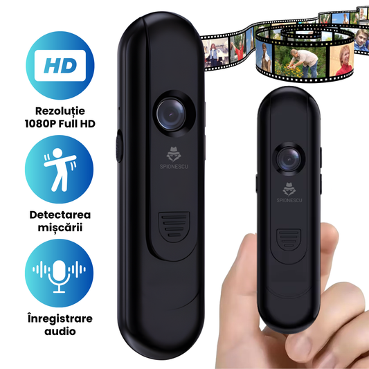 Camera video portabila, M2, Full HD 1080P, unghi larg 180°, vedere pe timp de noapte, detectare miscare, adsorbtie magnetica, clip rotativ, baterie 600mAh, negru