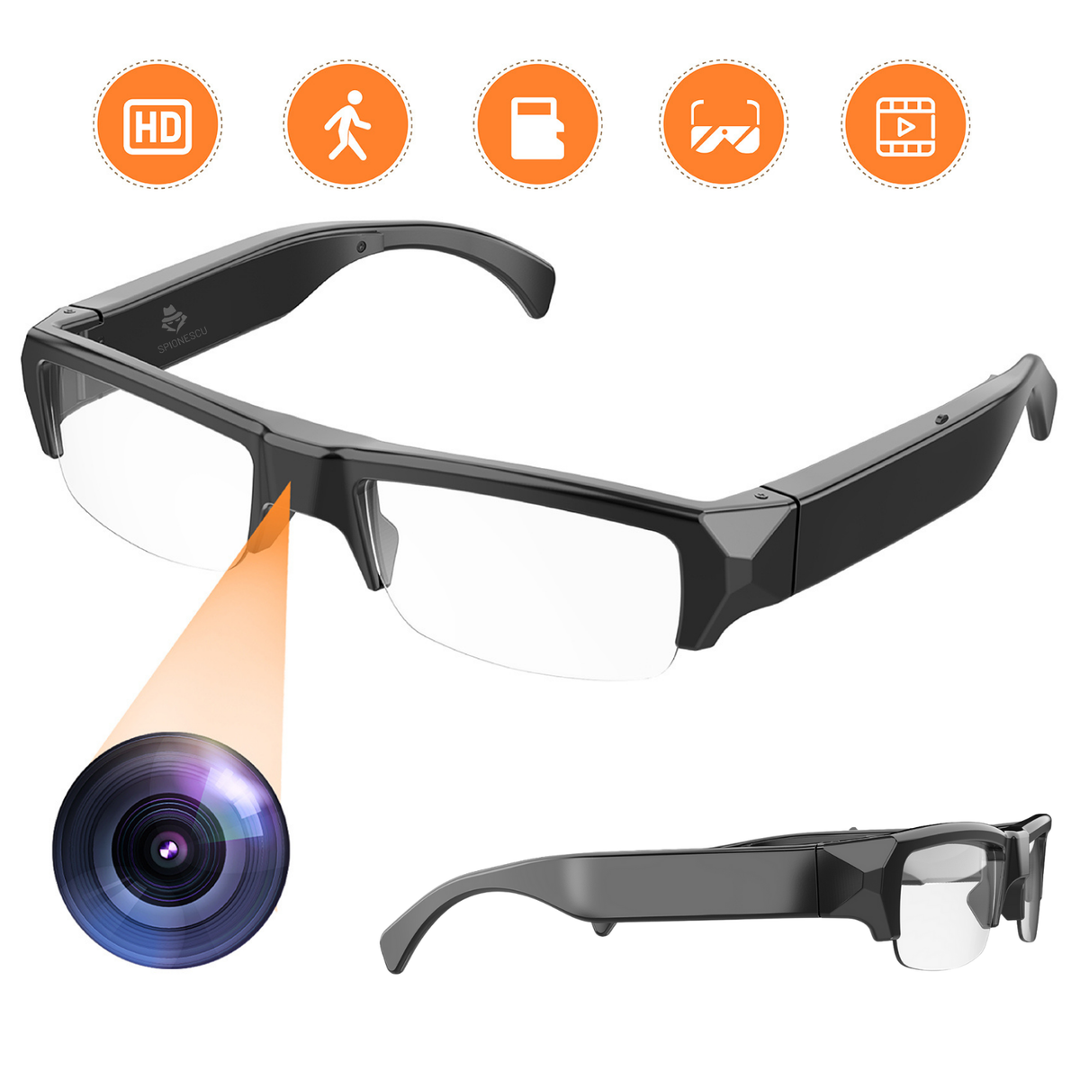 Ochelari inteligenti cu camera video ascunsa 1080P, design elegant, detectie miscare, suport TF 128GB, playback si inregistrare continua, incarcare USB, operare printr-un singur buton