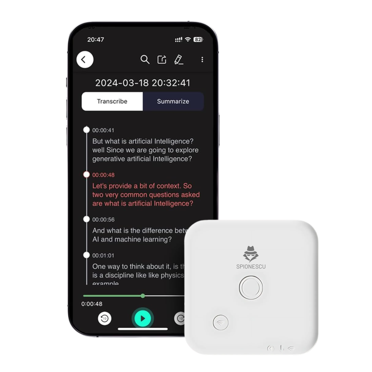 Reportofon inteligent AI 64 GB, ChatGPT transcriere automata si rezumate, suporta 100 de limbi, capacitate de inregistrare 1000 ore, autonomie 8 ore, control prin aplicatie, magnetic, alb