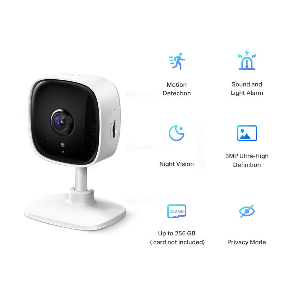 Camera supraveghere interior WiFi TP-Link Tapo C110, 3MP, IR 30m, detectie miscare, microfon, difuzor, slot card