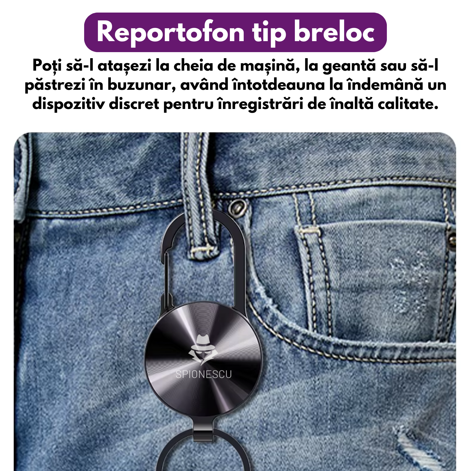 Reportofon spion tip breloc, S25, baterie 120 mAh, autonomie 25 h, MP3 player, inregistrare cu activare vocala, eliminare zgomot