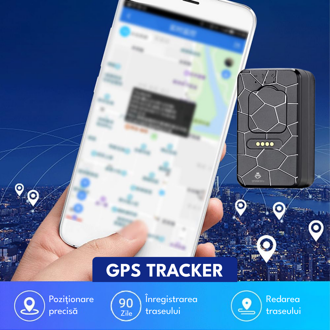 Mini tracker auto GPS 4G, G50, monitorizare in timp real, magnetic, autonomie 30 ore, standby 13 zile, rezistent la apa IP67