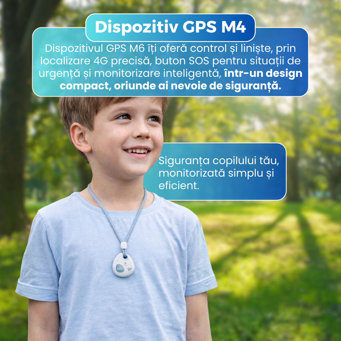 Dispozitiv GPS M6, 4G, localizare in timp real, buton SOS, monitorizare vocala, perimetru de Siguranta, baterie 500 mAh,  incarcare magnetica, nano SIM