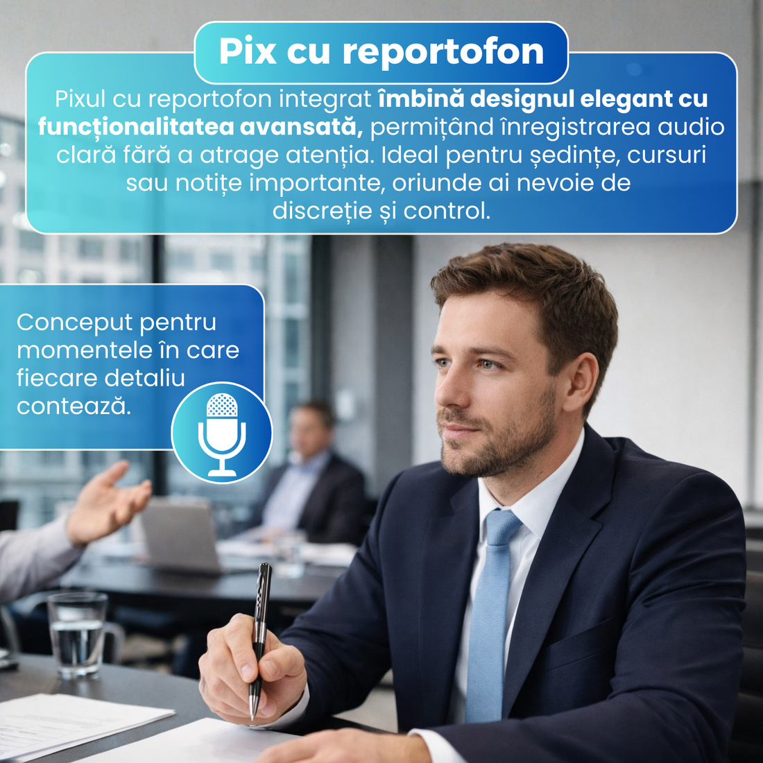 Pix spion cu reportofon integrat Q91, 16GB, autonomie inregistrare pana la 15 ore, reducere zgomot DSP, functie MP3, stocare USB, design discret, negru