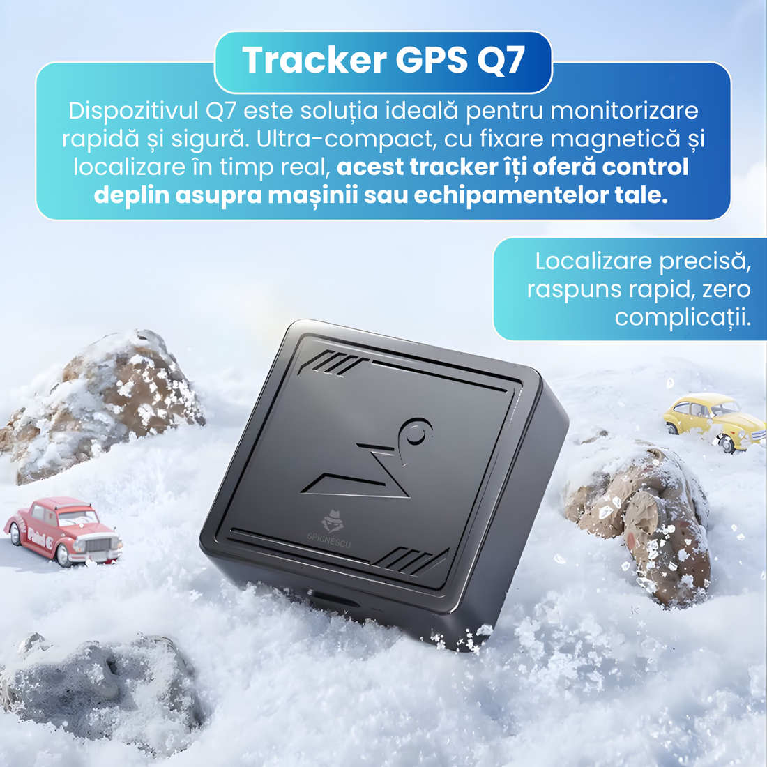 GPS Tracker, Q7, 4G, magnet puternic, localizare globala, alarma anti-furt, urmarire in timp real, aplicatie smartphone, baterie 500 mAh