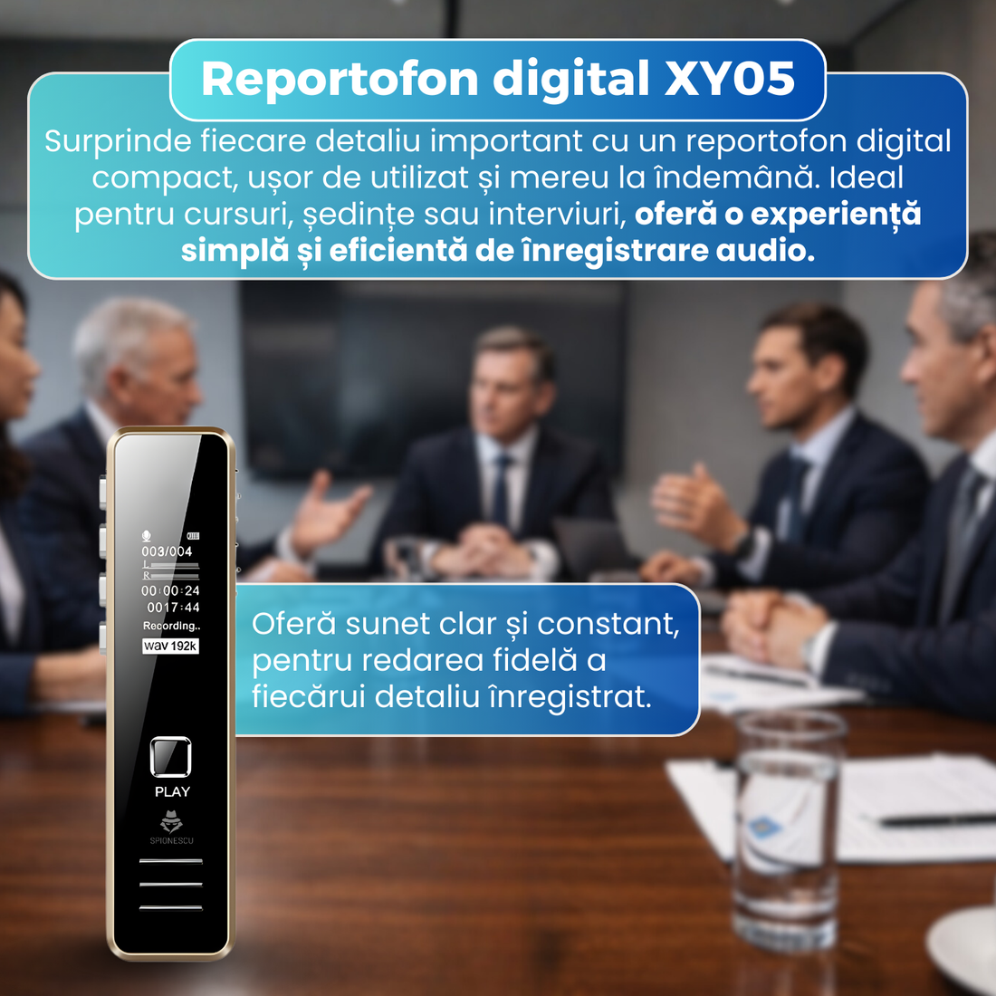 Reportofon digital, XY05, MP3 Player, memorie 16GB, autonomie 20 ore,  capacitate inregistrare 192 ore