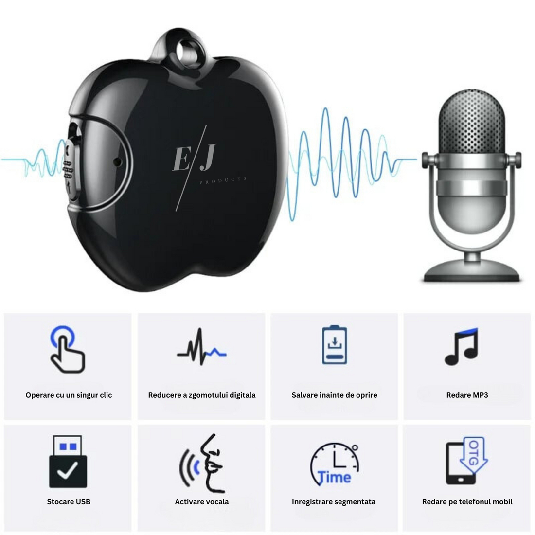Mini reportofon tip breloc, Q36, 16 GB, autonomie 20 ore, stocare inregistrari 192 ore, activare vocala, functie MP3