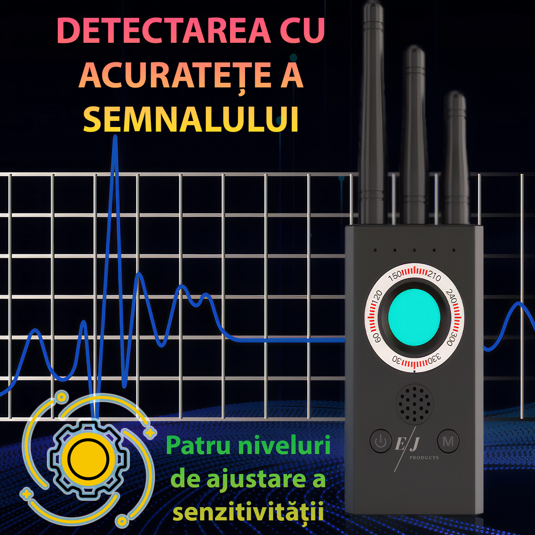 Detector profesional aparate spionaj, T16, camere, microfoane, localizatoare GPS sau GSM, autonomie 25 ore, anti-spy, distanta detectare 10m, portabil,negru