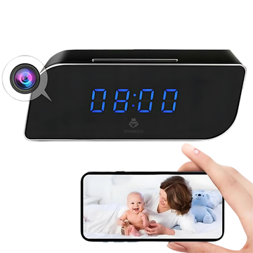 Camera spion WI-FI ascunsa in ceas desteptator, detectare miscare pe iOS, rezolutie 1080P, Tehnologie DVR Wi-Fi IP, 4000 mAh, autonomie 5 ore, unghi de vizualizare 150°, negru