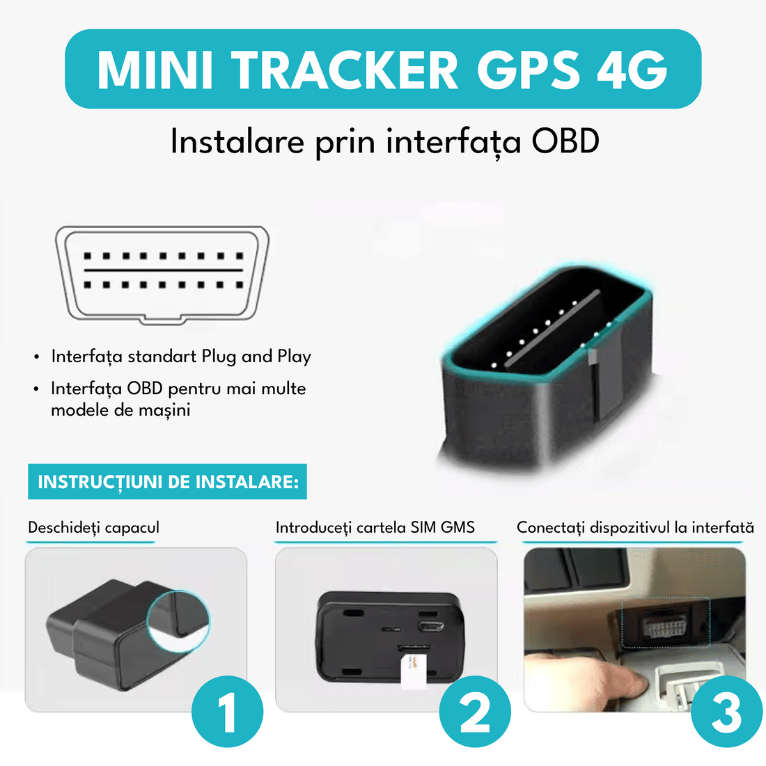 Mini tracker GPS 4G OBD, D9, control de la distanta, monitorizare audio HD, istoric traseu, anti-furt, precizie 5 m, standby 30 zile, baterie 180mAh, istoric 180 zile