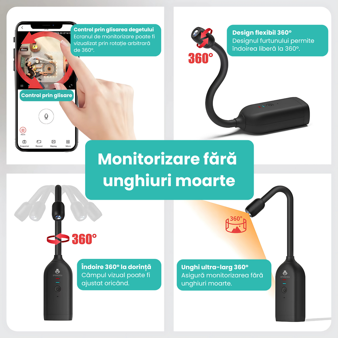 Camera WI-FI flexibila 360°, QJ700, detectare umana, audio bidirectional, stocare in cloud, baterie 2000 mAh, autonomie 5 ore, notificare instantanee