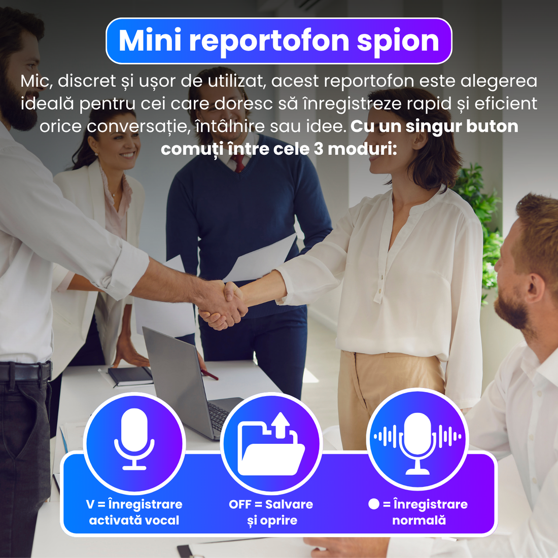 Mini reportofon cu microfon ascuns, activare vocala, MP3 Player, 32GB - L800