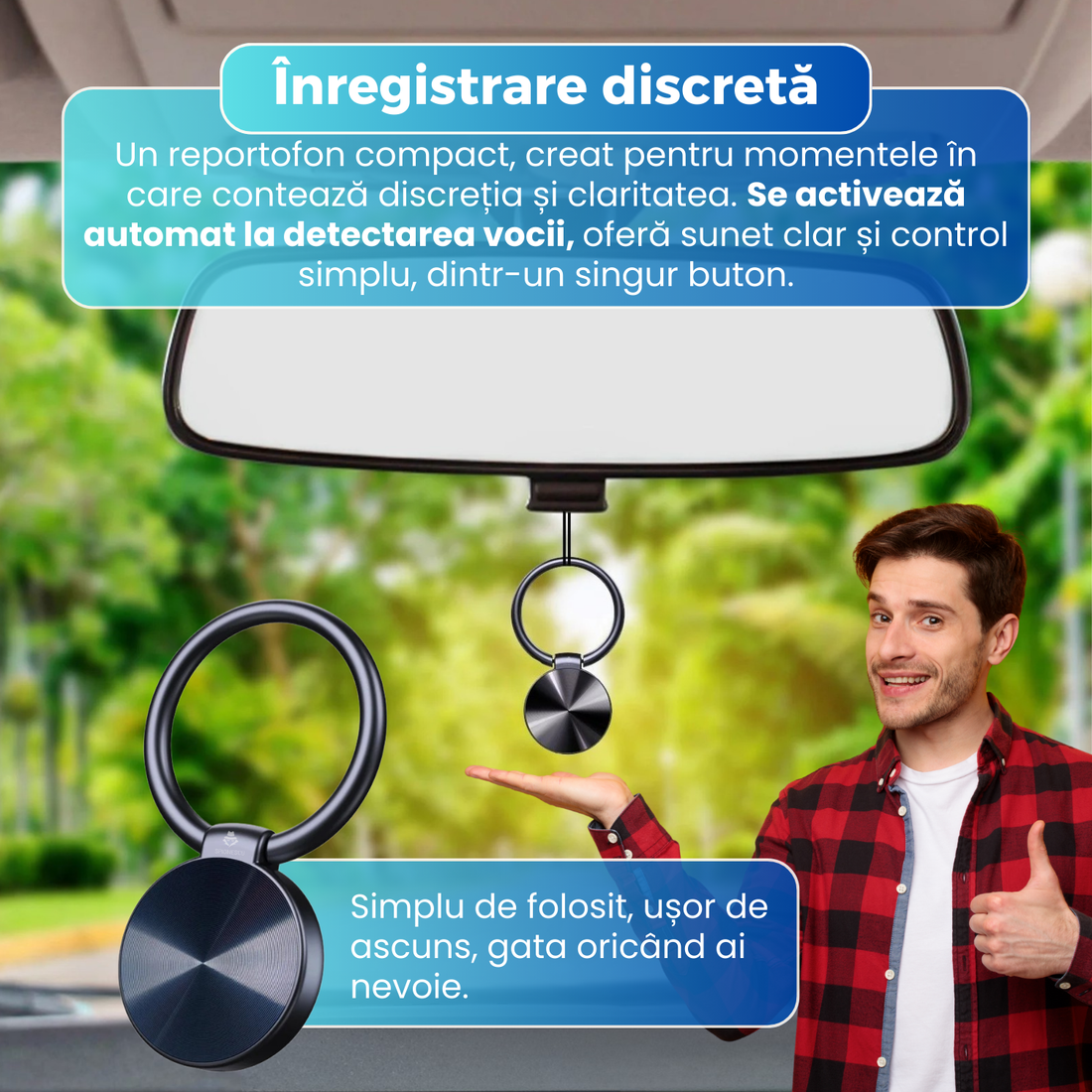 Reportofon spion compact S30, activare vocala, inregistrare adpcm 1536 kbps, reducere zgomot dsp, functie player mp3, autonomie extinsa si design discret, negru