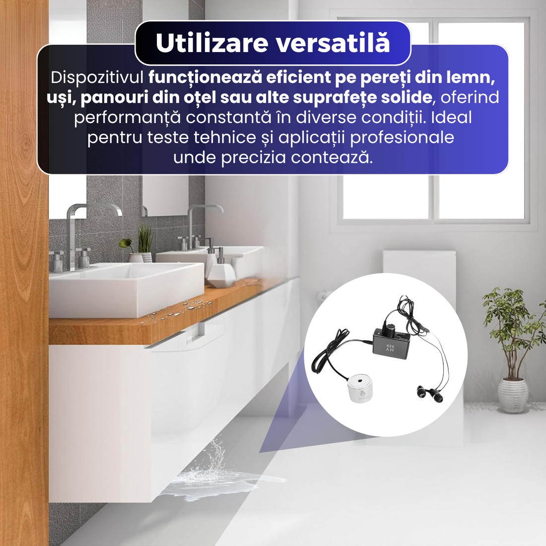 Microfon de perete profesional, detectare scurgeri, amplificare audio, functie USB si MP3, baterie reincarcabila 450 mAh, negru