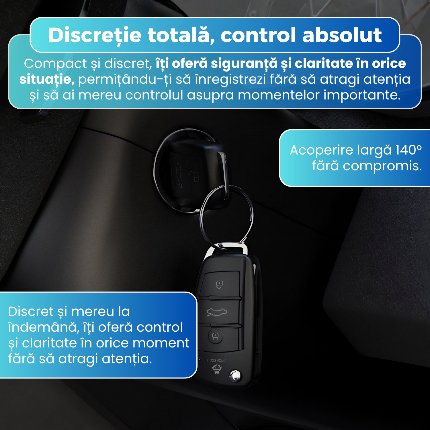 RESIGILAT - Cheie auto cu camera ascunsa Full HD, night vision, unghi 140°