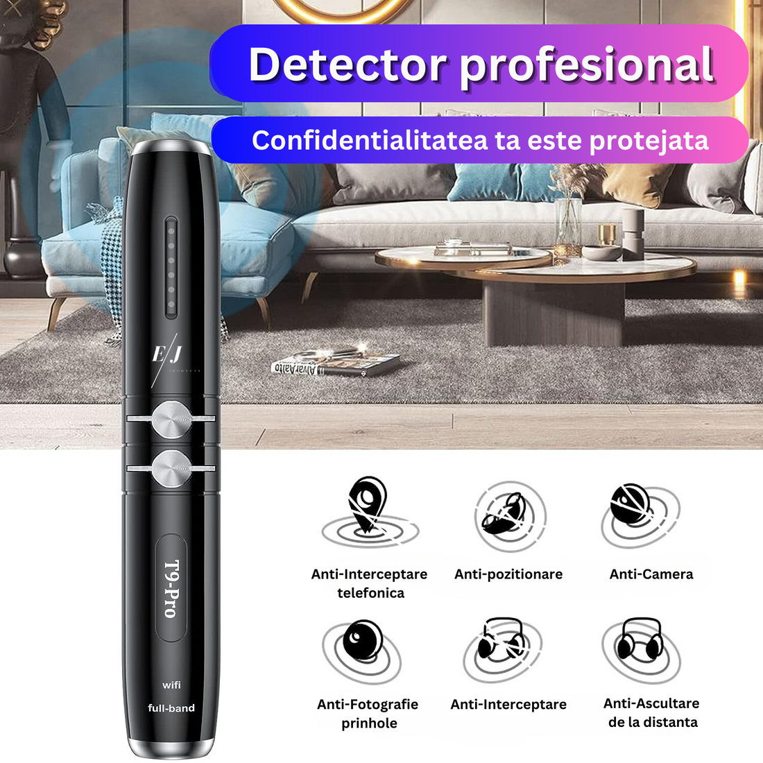 Detector camere ascunse, microfoane, localizator GPS, autonomie mare - T9 Pro
