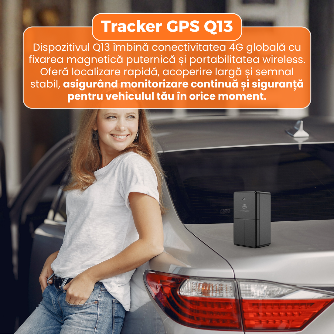 Tracker GPS Q13, 4G, magnet puternic, pozitionare multipla, baterie 4800 mAh, alarme inteligente, redare parcurs si gard electronic