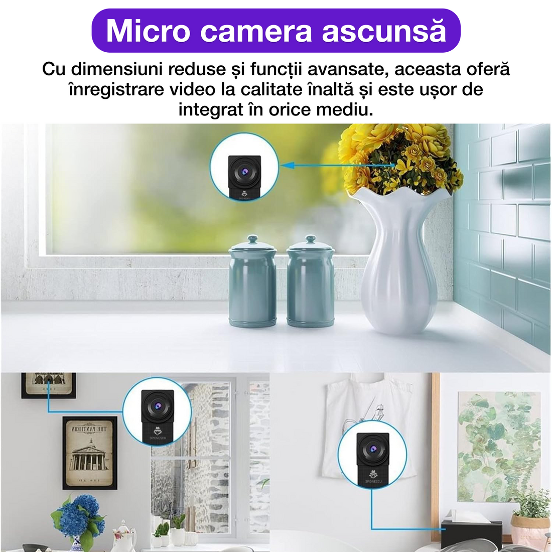 Micro camera ascunsa, VD06A, WIFI, detectarea miscarii, vedere nocturna, 1080P, Android/iOS, baterie 1000 mAh, autonomie  5 ore