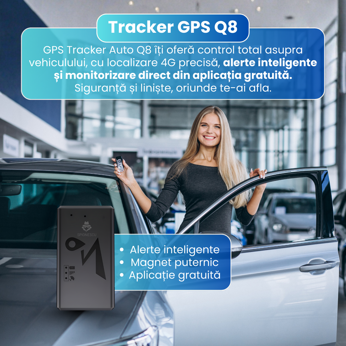 Localizeaza-ti masina oricand – GPS tracker auto Q8 cu 4G, magnet, antifurt, stand-by 5 zile, aplicatie gratuita