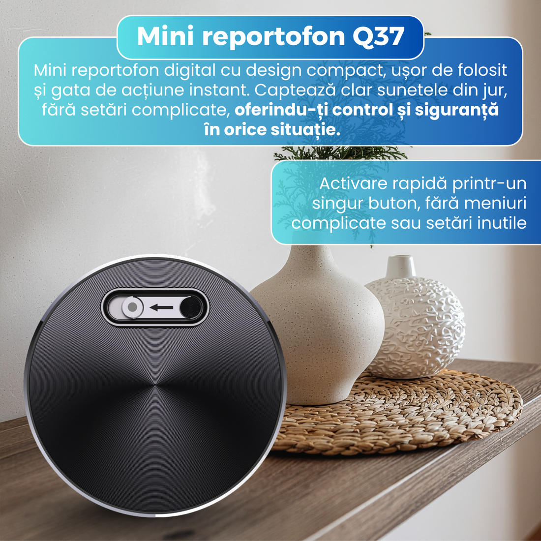 Mini reportofon cu microfon ascuns, activare vocala, MP3 Player - Q37