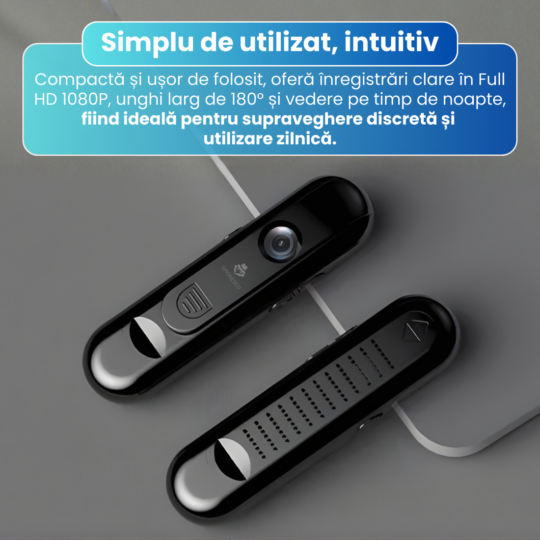 Camera video portabila, M2, Full HD 1080P, unghi larg 180°, vedere pe timp de noapte, detectare miscare, adsorbtie magnetica, clip rotativ, baterie 600mAh, negru