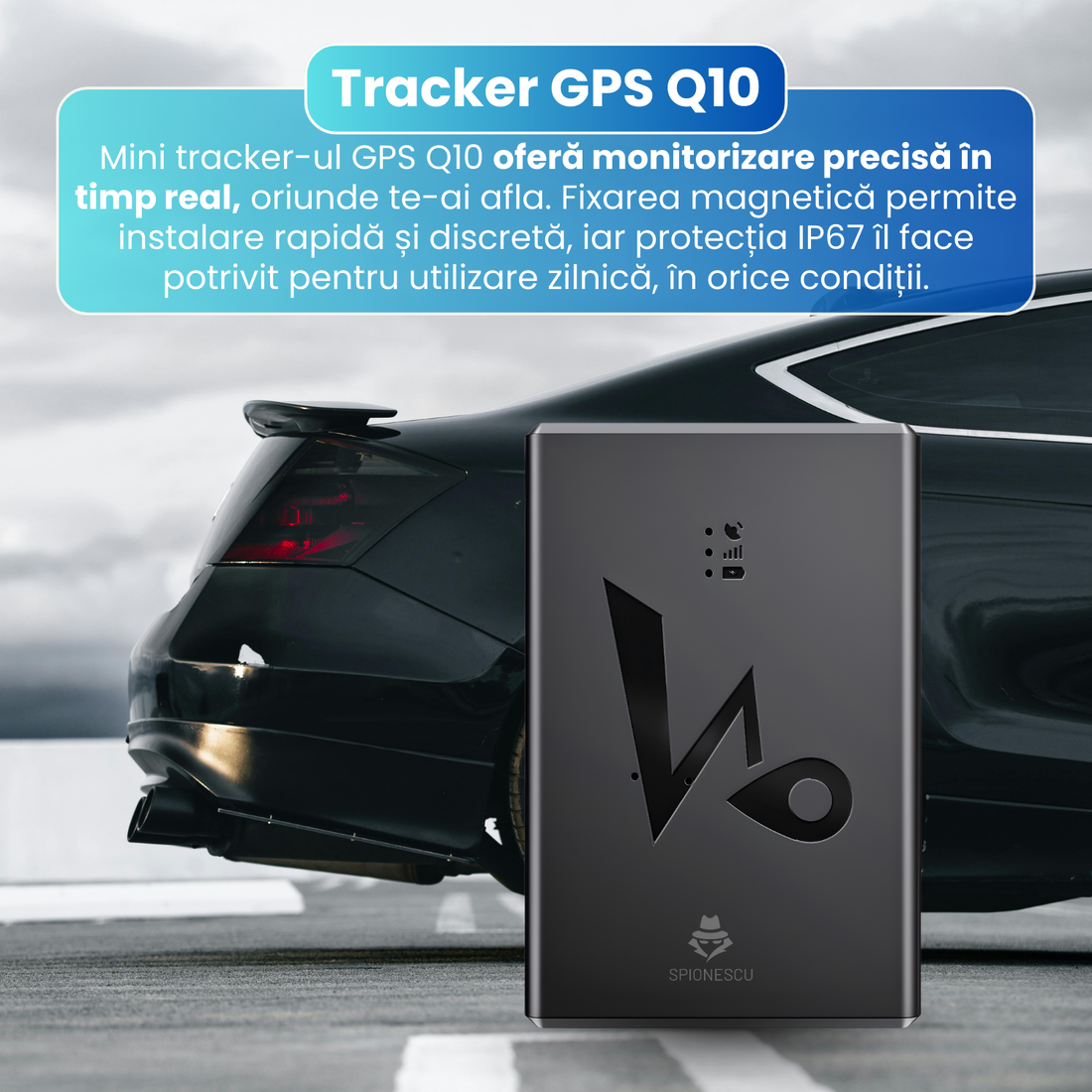 Mini Tracker GPS 4G, Q10, monitorizare in timp real, fixare magnetica, baterie 6000 mAh, autonomie pana la 15 ore, standby pana la 45 zile, rezistent la apa IP67, negru
