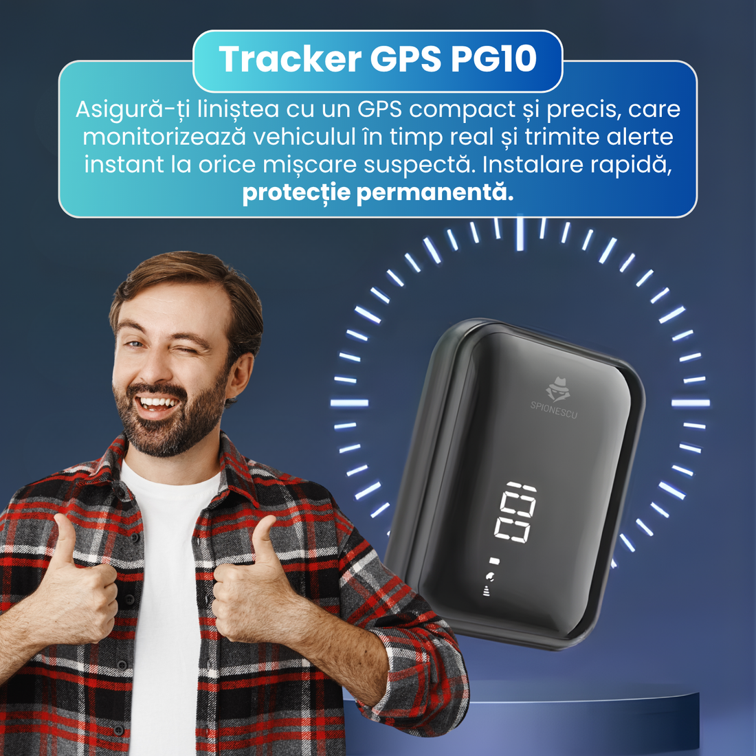 Tracker GPS PG10, 4G, magnet puternic, baterie 3000 mAh, alerte multiple, gard electronic si pozitionare multipla GPS + WiFi + LBS + BD, redare parcurs