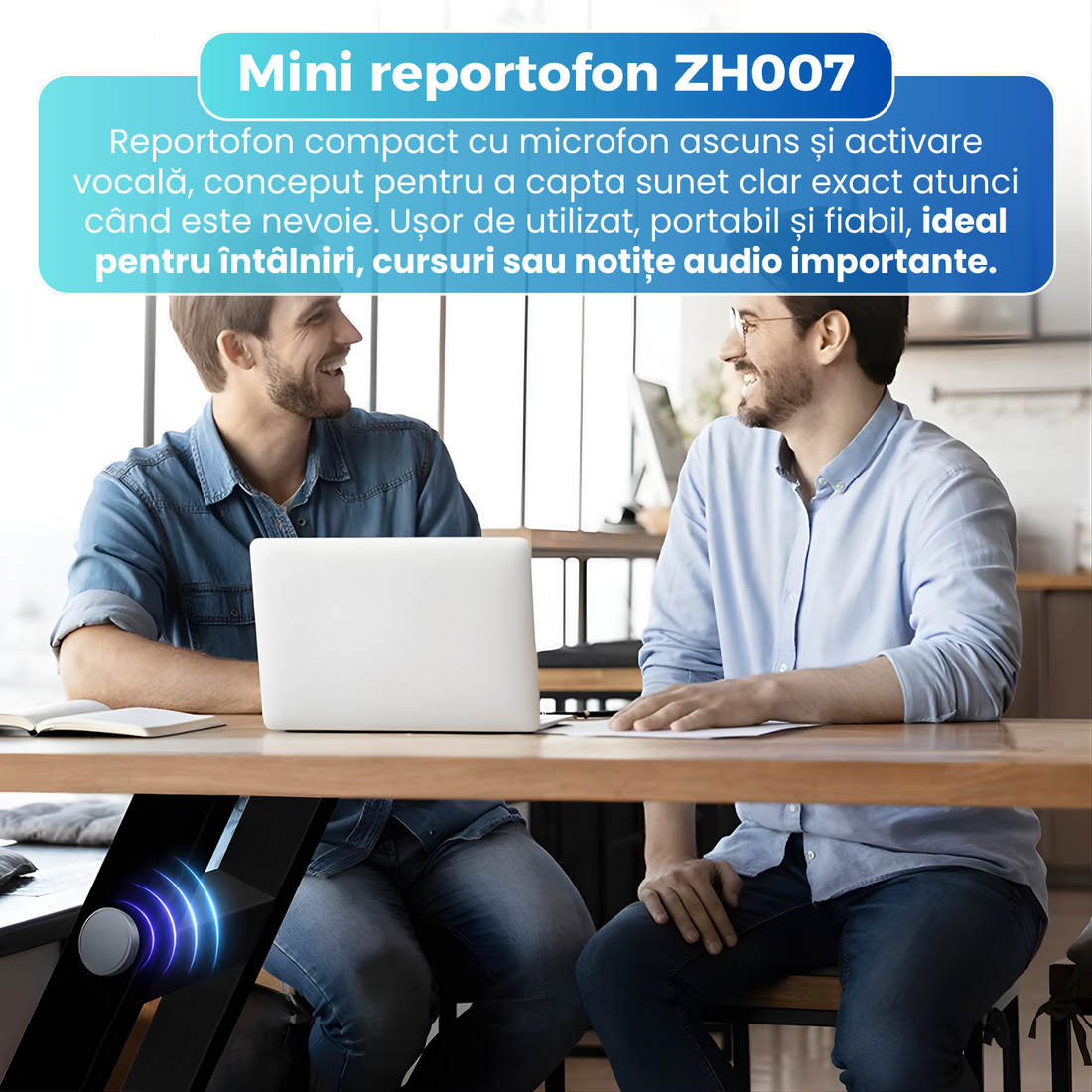 Reportofon magnetic cu microfon ascuns, activare vocala, MP3 Player, 128GB, gri - ZH007