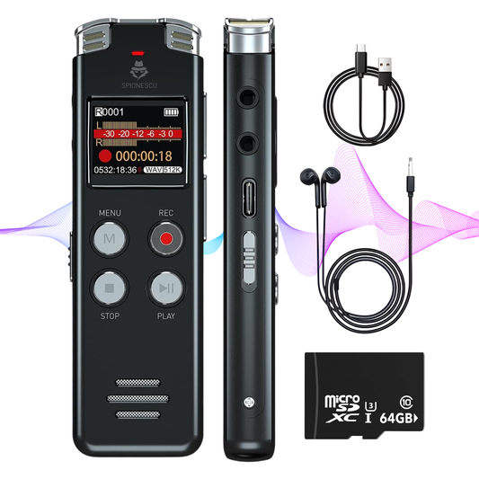 Reportofon digital cu activare vocala L357, Spionescu, 64GB, autonomie 20 ore inregistrare, 35 ore redare, functie MP3 player, reducere zgomot, design compact, negru