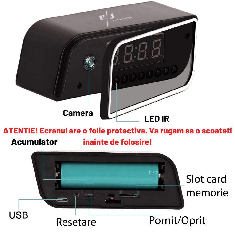 Set 2 ceasuri cu camera ascunsa WiFi, HD, night vision, unghi 160°, infrarosu si senzor de miscare