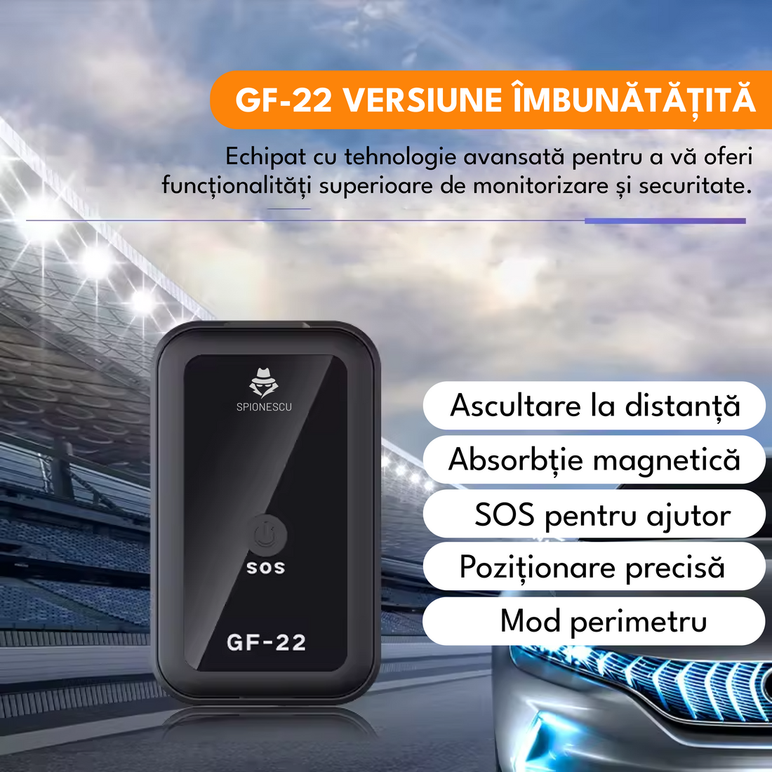 Mini tracker GPS spion, 2G, GF-22, localizare LBS+GPS+GSM+WIFI cu activare vocala, detectare miscare, precizie 10-50 m, magnetic, monitorizare in timp real, negru