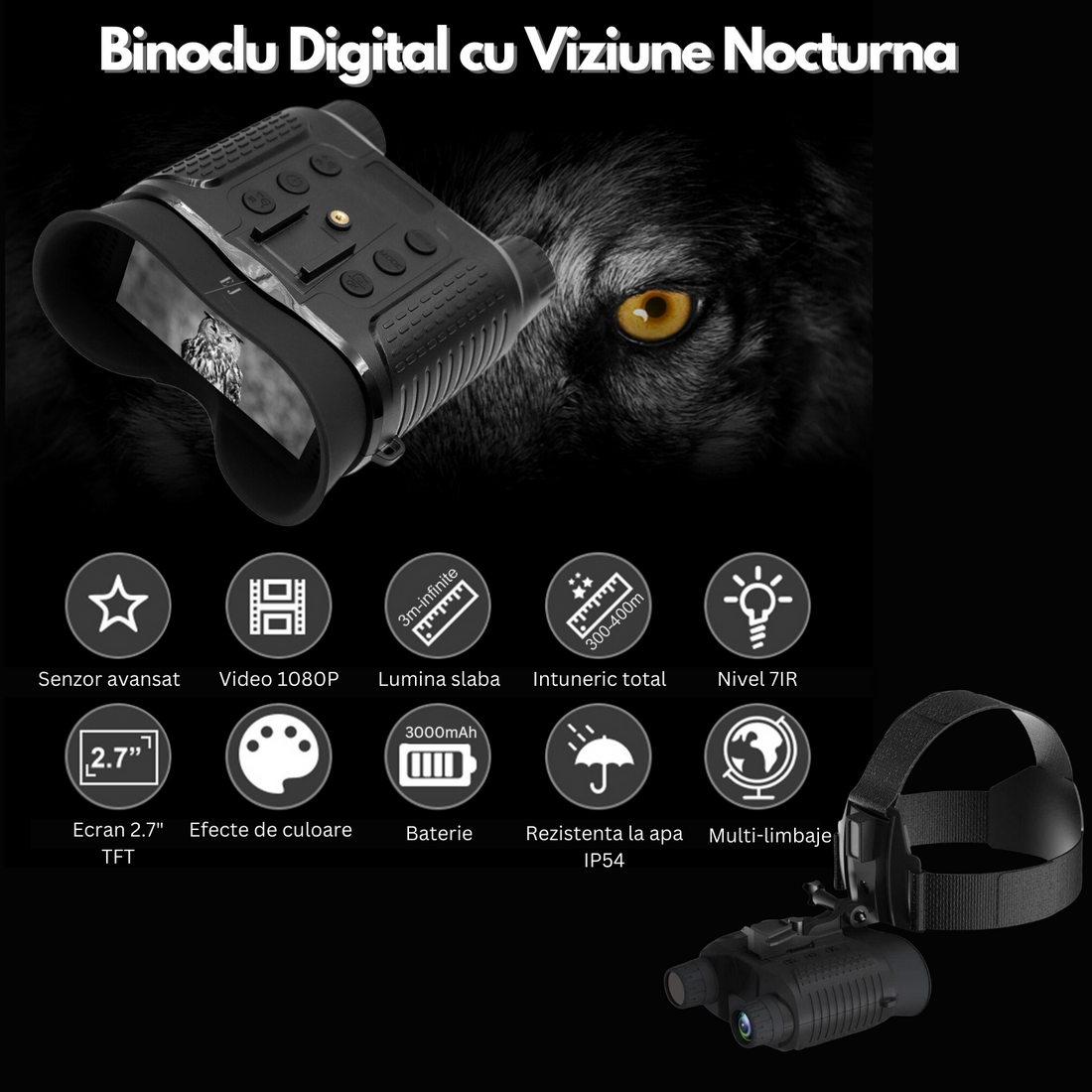 Binoclu digital night vision 300m, Full HD, zoom digital 8x - NV8160