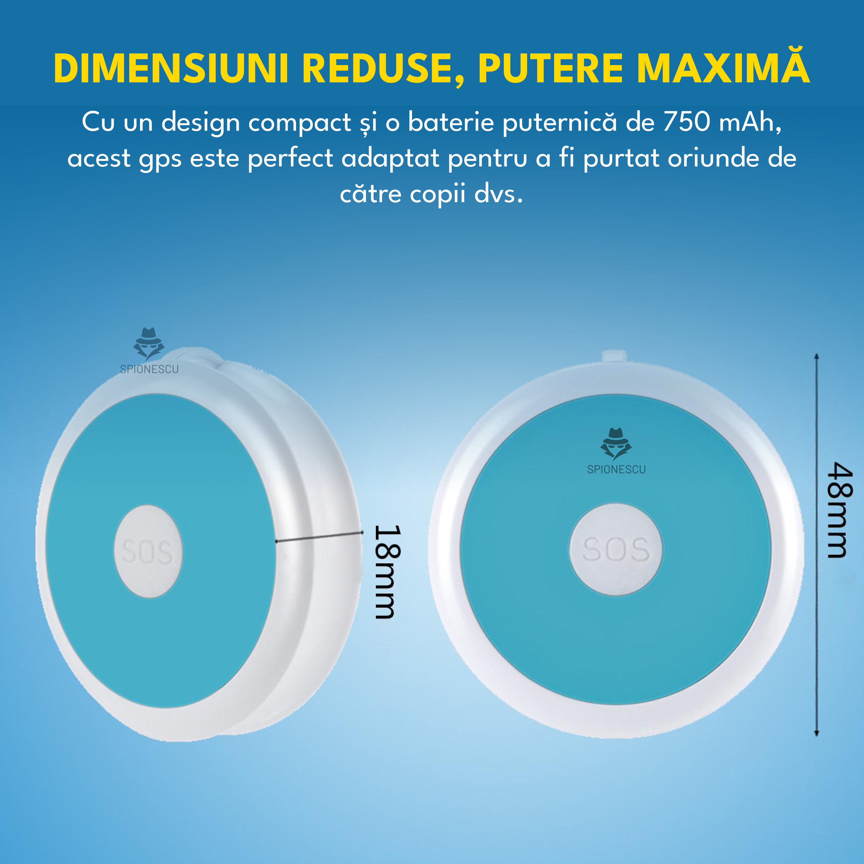 Dispozitiv de monitorizare si localizare in timp real, G53, pentru copii si batrani, 4G,  baterie 750mAh, buton SOS, incarcare magnetica, redare istoric, perimetru de siguranta, rezistent la apa IP67