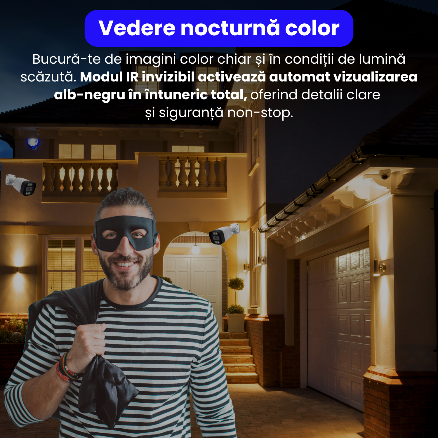 Kit complet supraveghere 4K cu DVR si 4 camere exterior, PK-8HB718, detectare faciala AI, audio bidirectional, vedere color noaptea, pana la 30m, PoE, IP66, alb