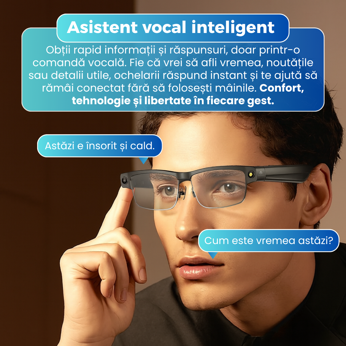 Ochelari inteligenti cu camera, L802, 8MP, video 1200P, asistent vocal AI, redare muzica, apeluri Bluetooth, difuzoare deschise, baterie 270 mAh, lentile fotocromatice,