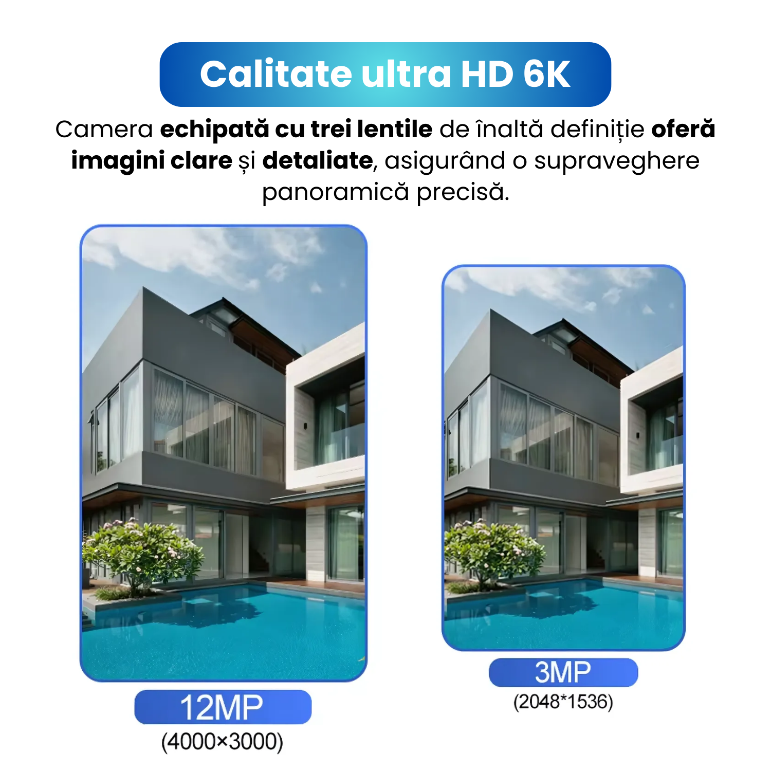 Camera Supraveghere Exterior Tripla 4G cu SIM, 12MP, Panou Solar + Baterie 16000mAh, Viziune Nocturn