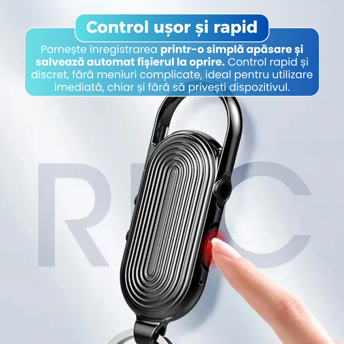 Mini reportofon spion tip breloc, S22, activare vocala, 16 GB, redare MP3, monitorizare in timp real, autonomie extinsa, salvare automata, negru