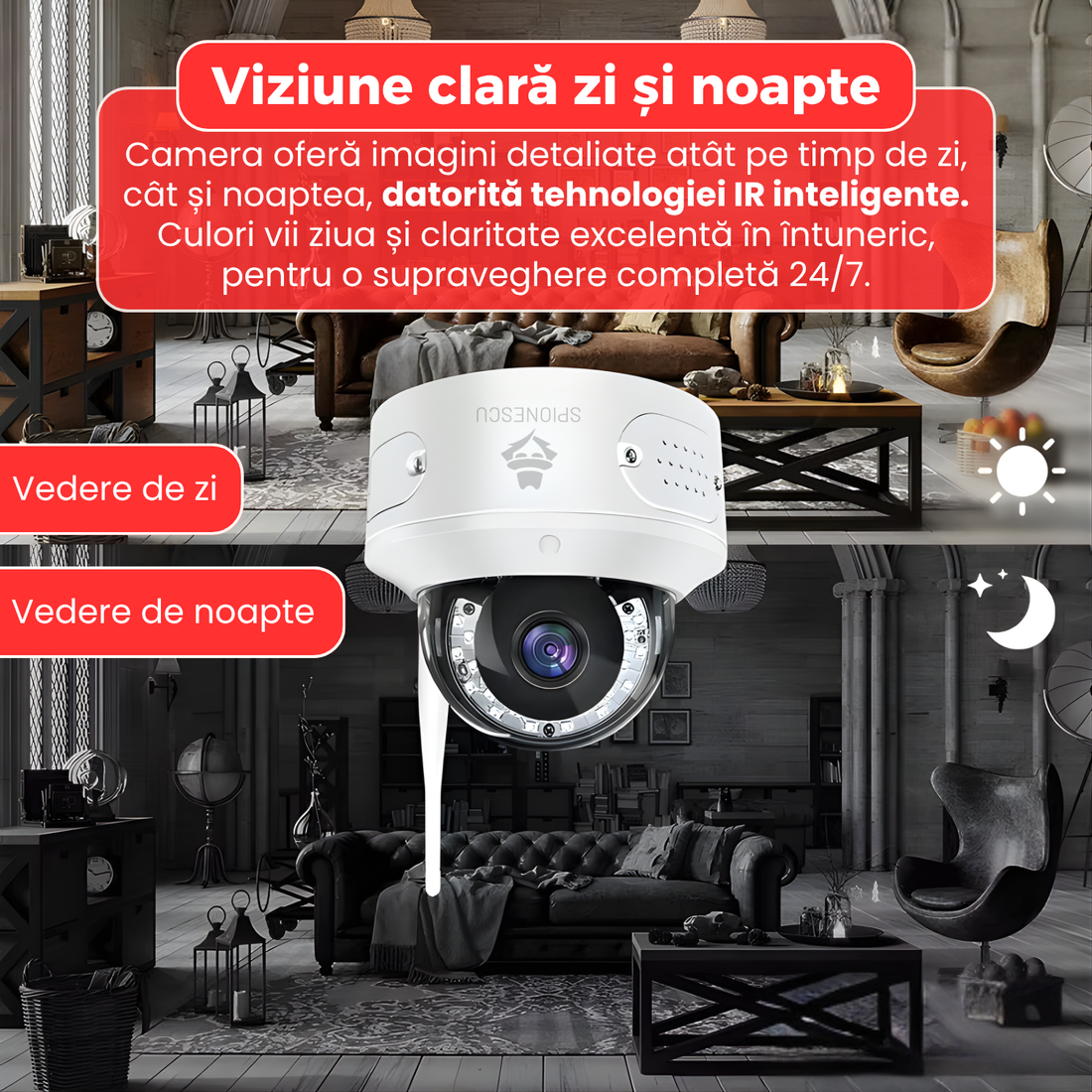 Camera de supraveghere, B18, WiFi, 1080P Full HD cu viziune nocturna IR, detectie miscare, audio bidirectional, carcasa metalica, stocare pe card sau cloud