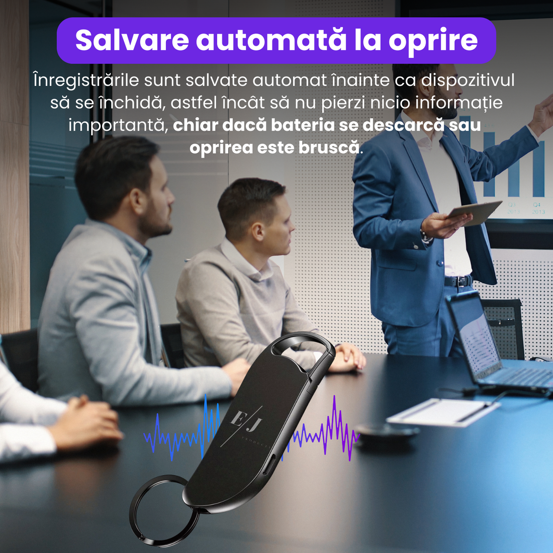 Reportofon ascuns in breloc, 32GB, activare vocala inteligenta, inregistrare continua 24h, redare MP3, functie OTG, carcasa din aluminiu, procesor X8, reducere zgomot