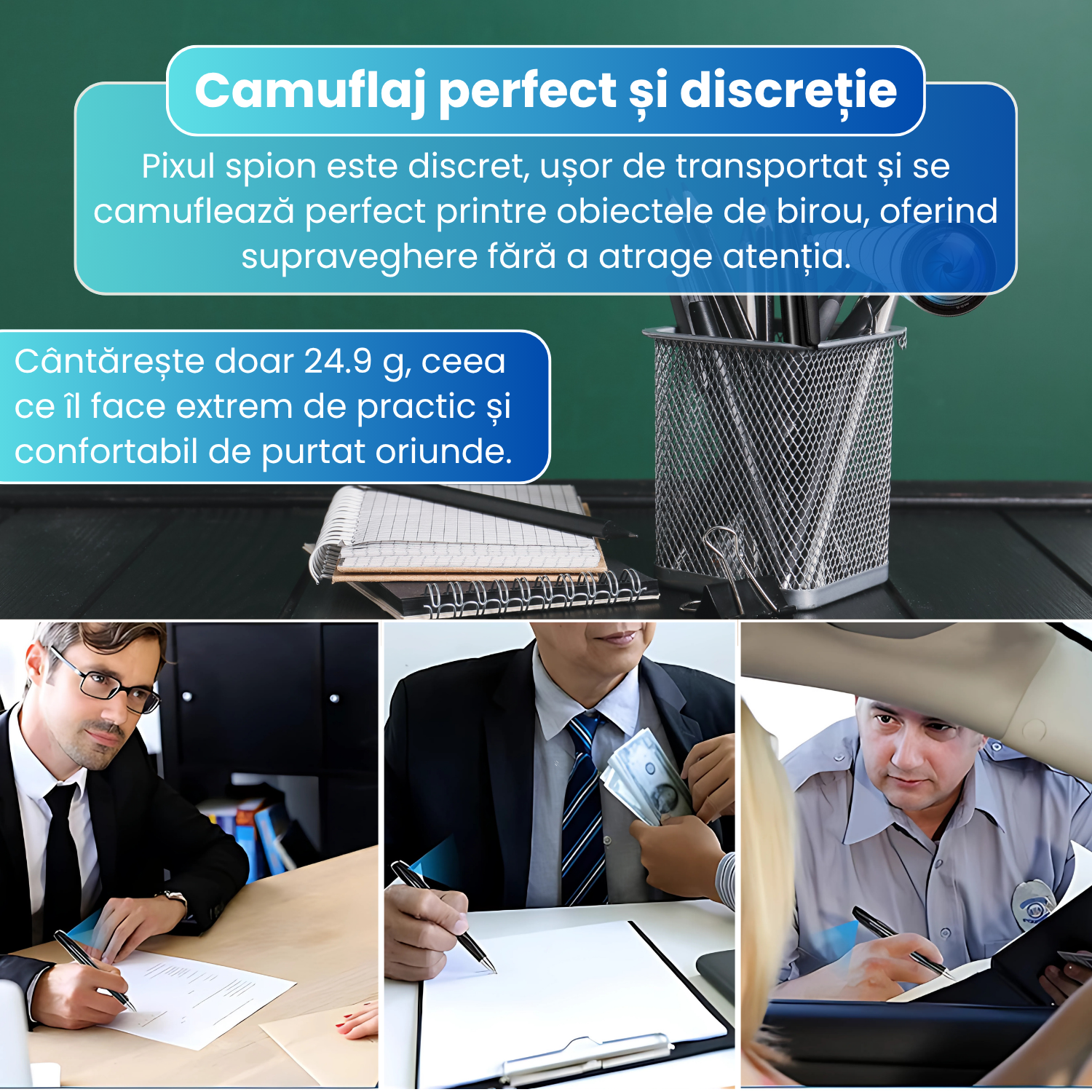 Pix cu camera ascunsa Full HD 1080P — inregistrare video, audio si foto, detectie miscare, autonomie