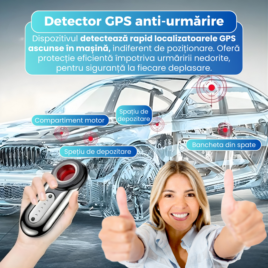 Detector aparate spionaj portabil, AK470, detectare camere ascunse, microfoane, GPS, senzor infrarosu, cip inteligent 10MHz–5GHz, autonomie mare, alarma sonora si luminoasa, negru