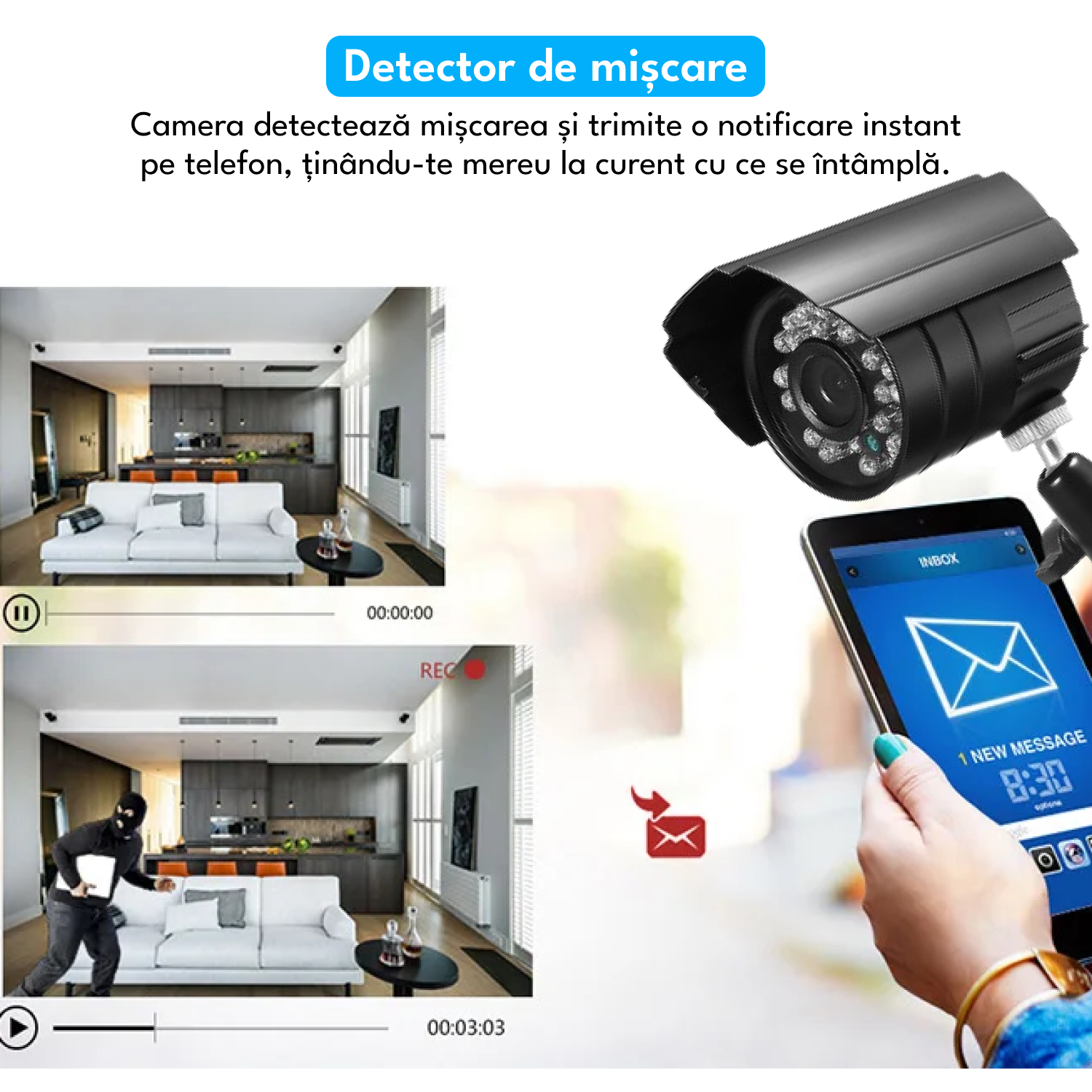 Kit supraveghere video exterior, 8 camere, 2MP, vedere nocturna IR, DVR cu 4 canale, Full HD, IP66, detector de miscare