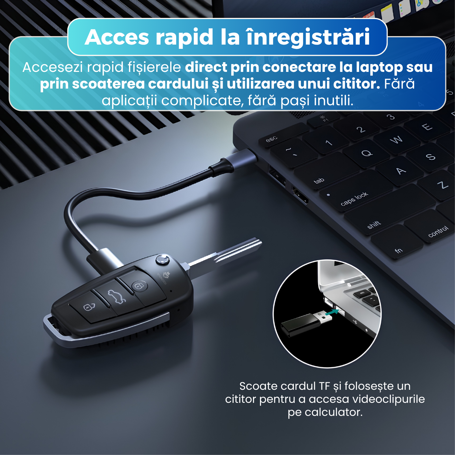 RESIGILAT - Cheie auto cu camera ascunsa Full HD, night vision, unghi 140°