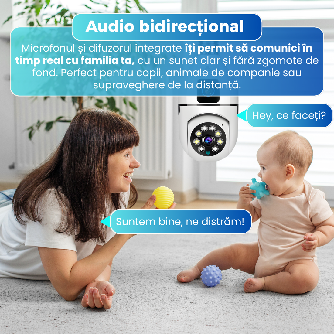 Camera de supraveghere dubla 360° HD, WiFi, 4MP, PTZ, CCTV - V380